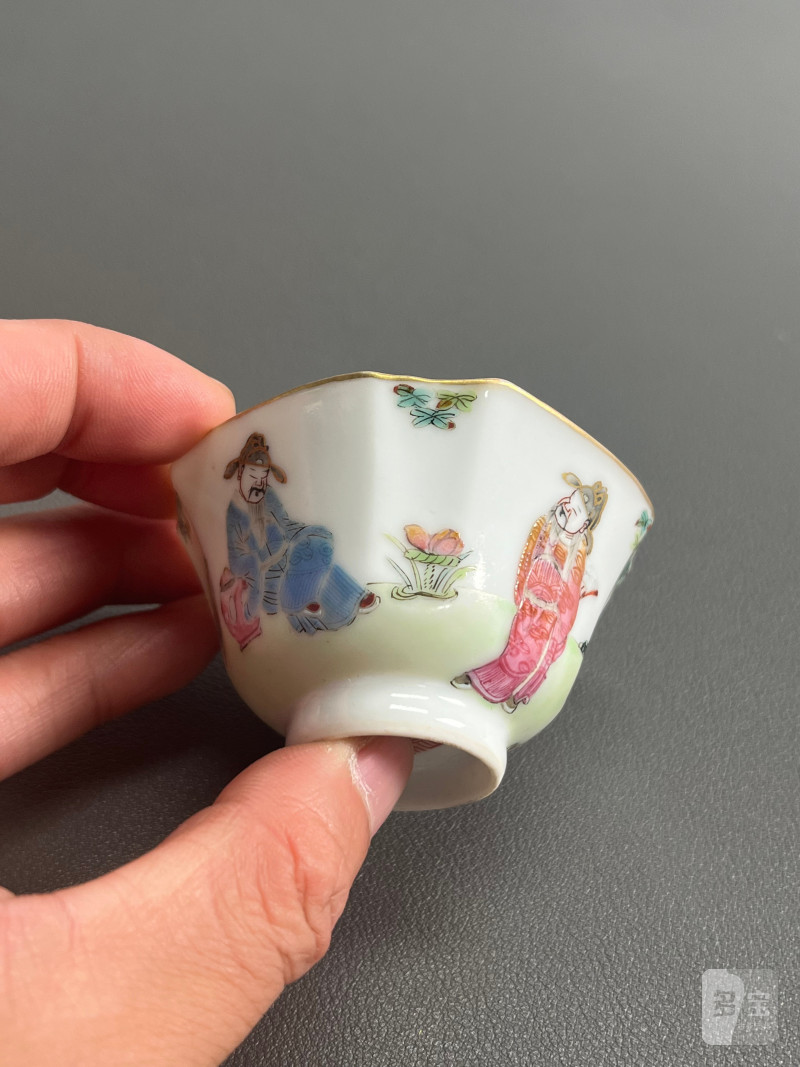清道光  粉彩“四爱”图倭角杯 - 图11